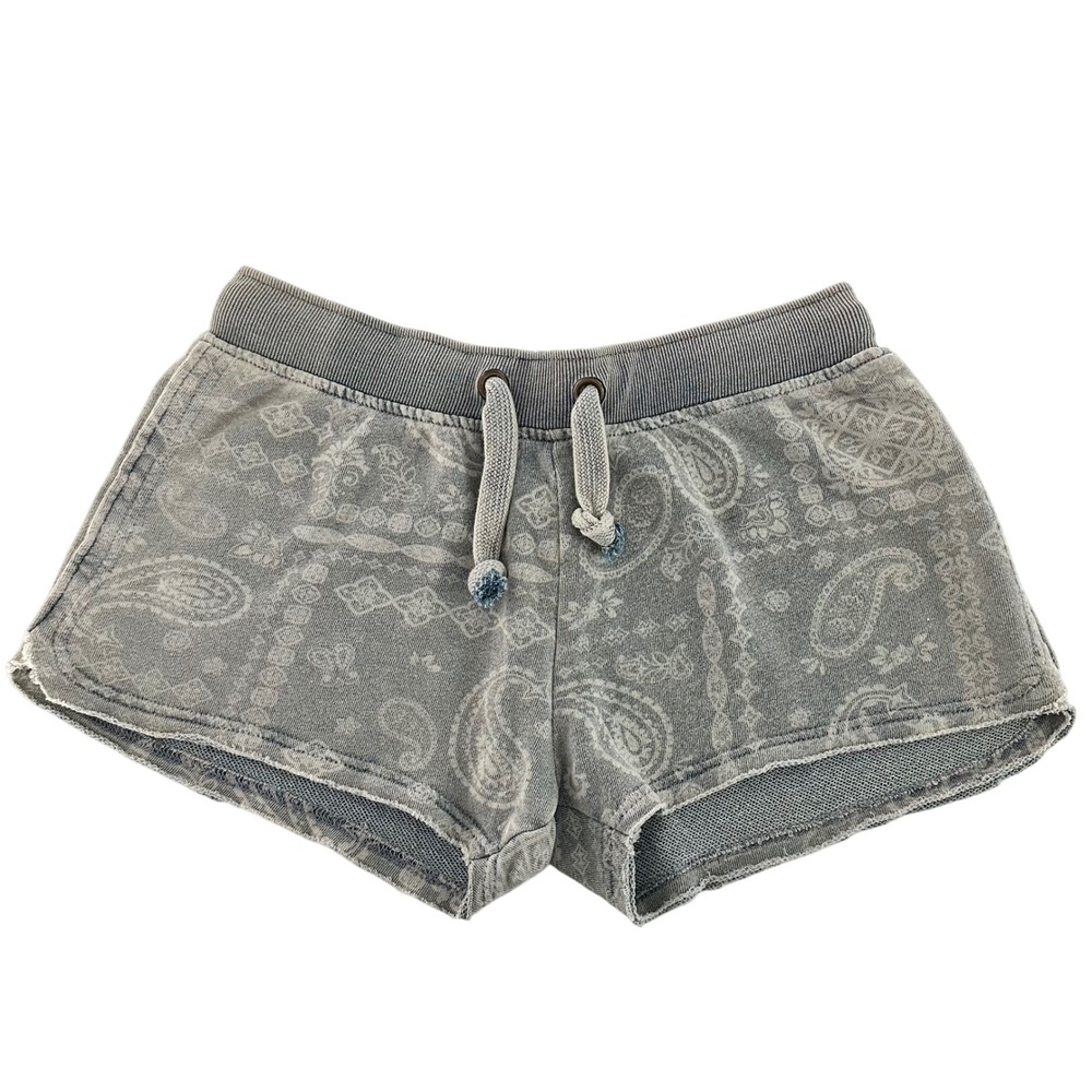 Vintage Havana Women's Medium Gray Paisley Bandana French Terry Shorts Acid Wash